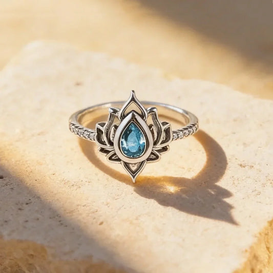 Lotus Rebirth™ Blue Zircon Ring