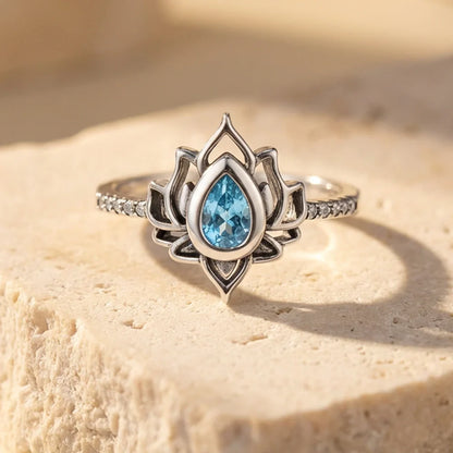 Lotus Rebirth™ Blue Zircon Ring